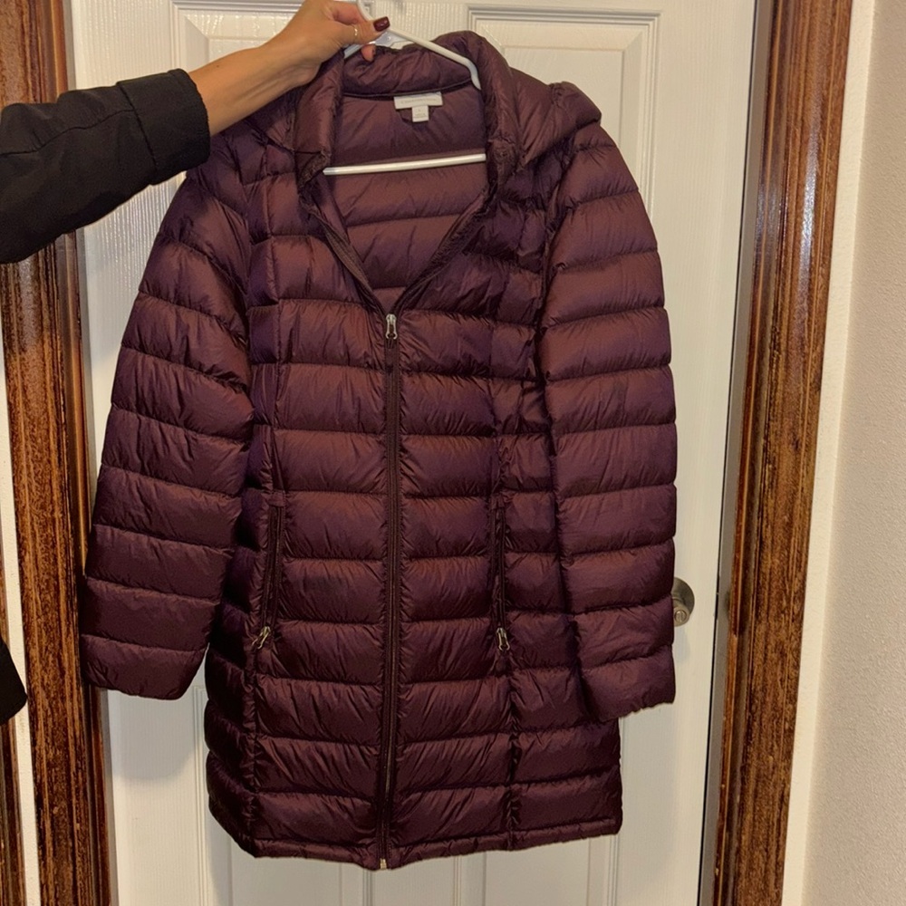 Purple long rain coat